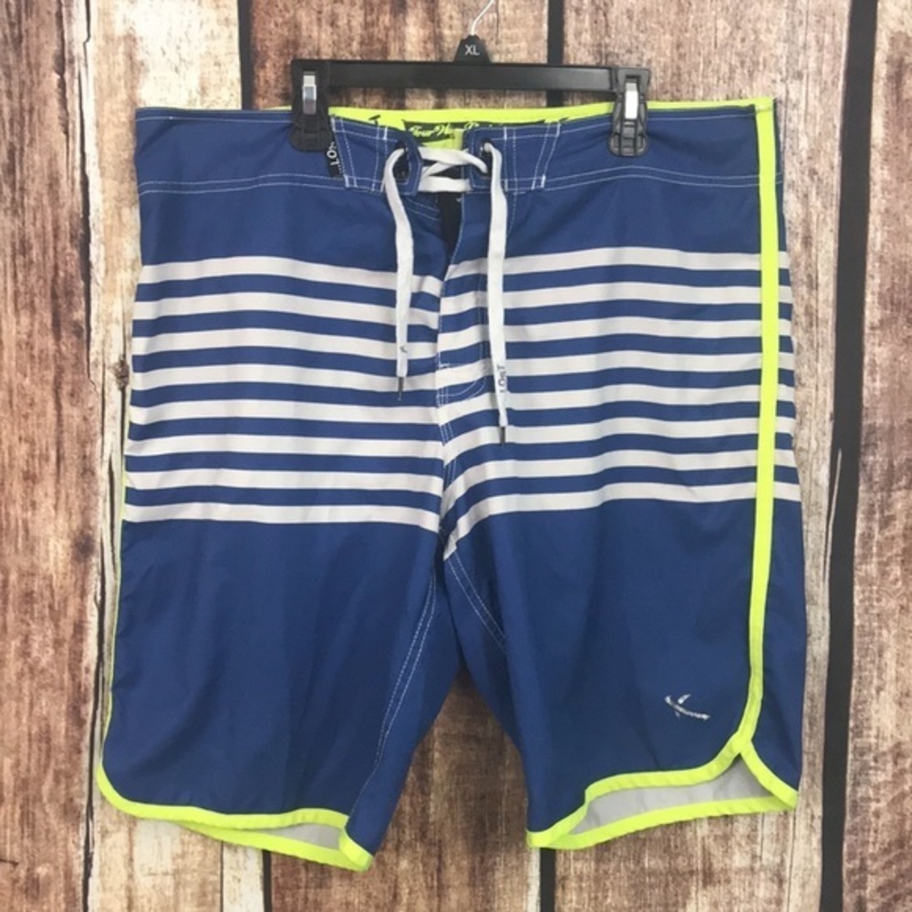 Lost Blue Striped Swim Trunks 33”